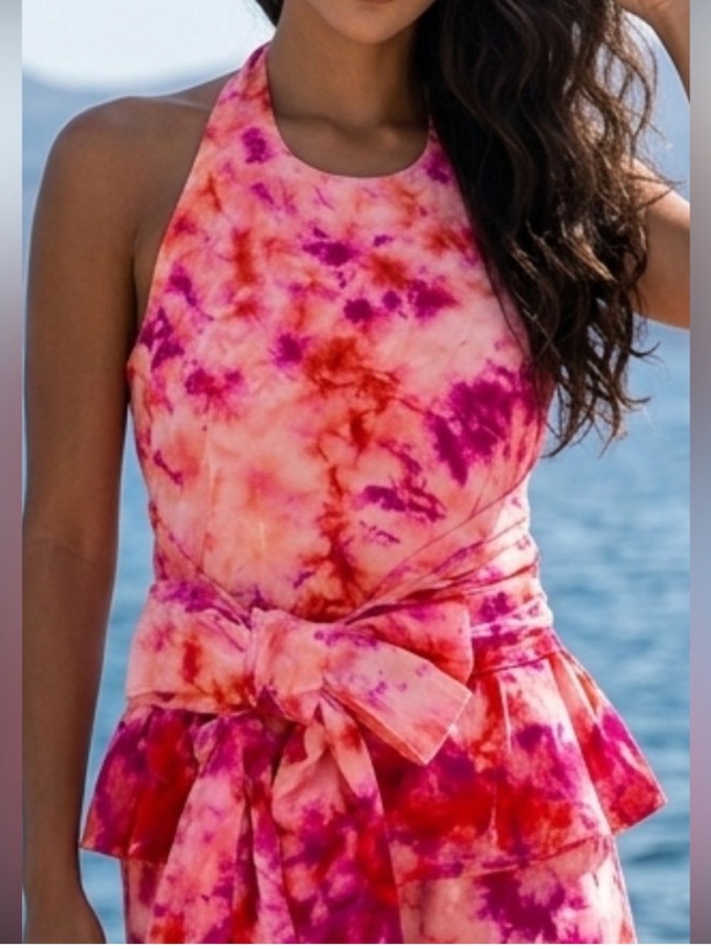 Trina Turk Blaze Top Pink Tie Dye 100% Silk Halter Front Tie NWT Size S $288